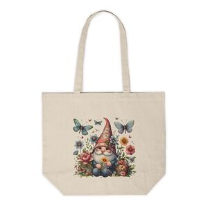 Spring Floral Garden Gnome Custom Canvas Tote Bag